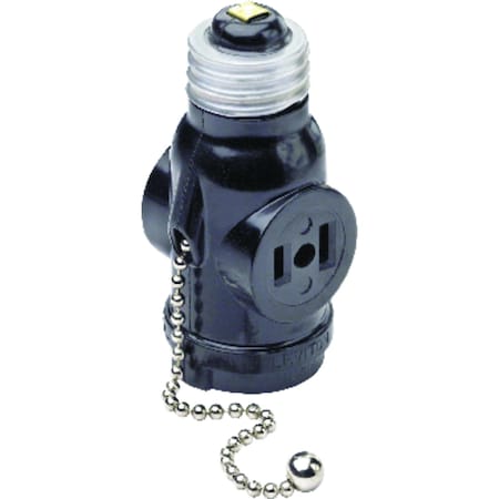 Leviton Leviton Plastic Medium Base Lampholder w/Outlet & Pull Chain 1 pk 01406-000